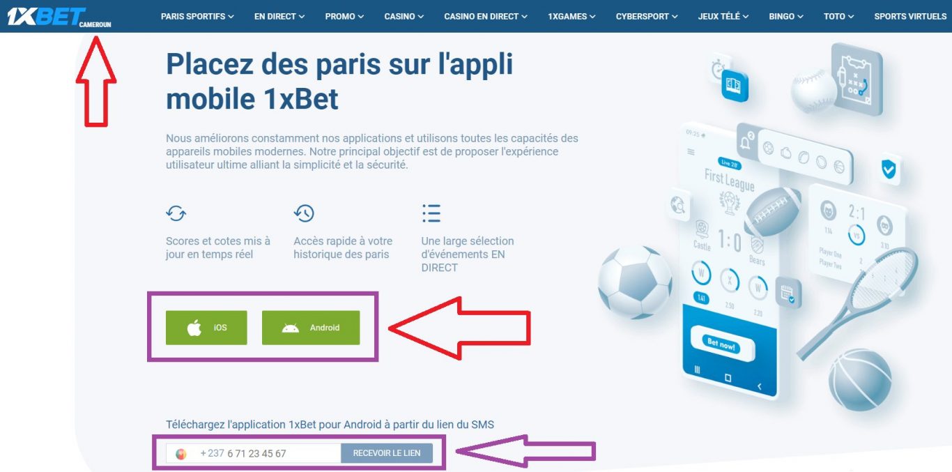 1xBet application pour Android Cameroun
